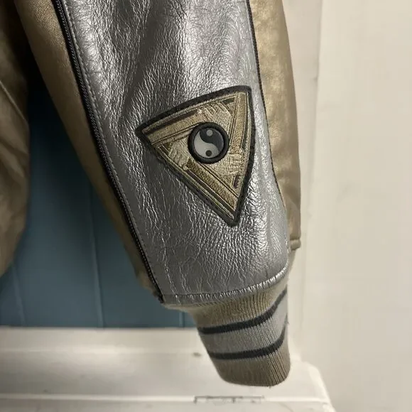 AVIREX Men's Y2K Authentic RARE Gold Silver Leather Jacket